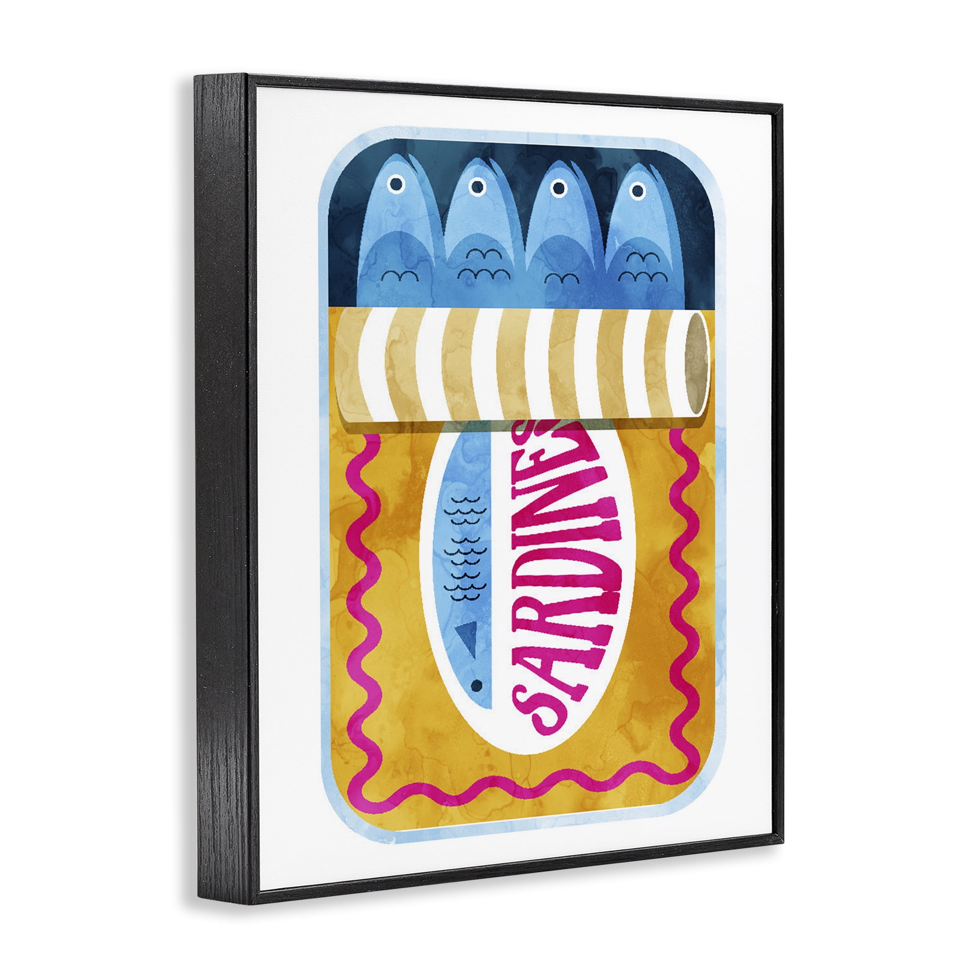 Yellow and Pink Sardine Tin Black Framed Giclee Art, design by Daphne Polselli