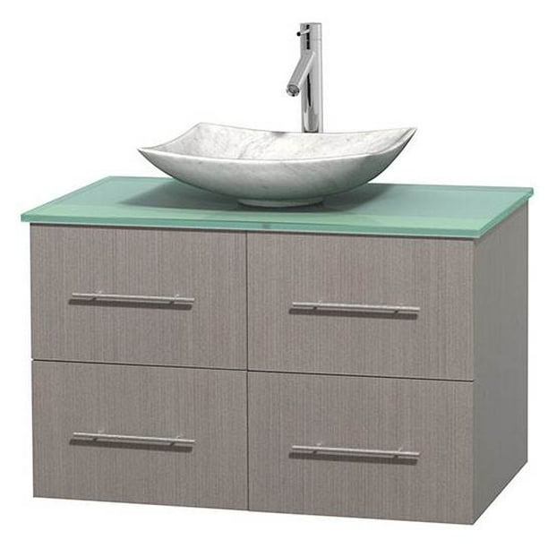 Wyndham Collection Centra 36 Inch Single Bathroom Vanity In Gray Oak White Carrera Marble Countertop Pyra Bone Porcelain Sink And No Mirror Walmart Com Walmart Com