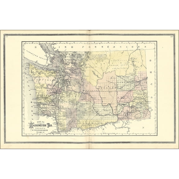 24"x36" Gallery Poster, Map of Washington state Territory 1889