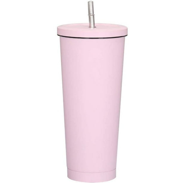 Taza de viaje de 750 ml, taza de acero inoxidable de doble pared, botella de agua con aislamiento al vacío, taza de café con agua aislada, taza de doble pared con pajita, cepillo y tapa