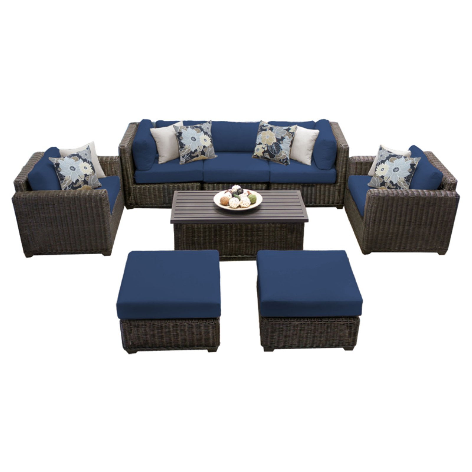 Venice Wicker 8 Piece Patio Conversation Set with Ottoman and 2 Sets of