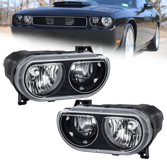 MOSTPLUS For 2008-2014 Dodge Challenger Headlights Assembly Lamp Black CH2502219 Pair