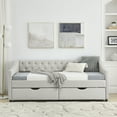 thumbnail image 3 of CoSoTower Twin Size Daybed with Drawers Upholstered Tufted Sofa Bed, with Button on Back and Copper Nail on Waved Shape Arms, Beige(81.5''X41''X30.5''), 3 of 9