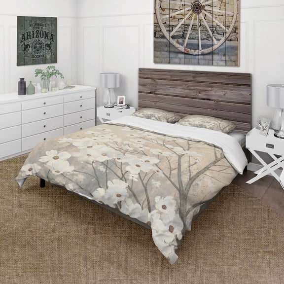 Designart 'Brown onn Grey Blossoms' Cottage Duvet Cover Set