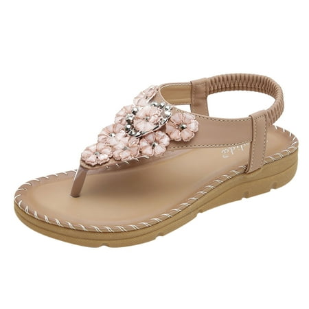 

Flat Sandals Women Dressy Flip Flops with Clip Toe Ring Beadeed Rhinestone Crystal Jeweled Sandal Shoes for Summer Beach Oceanside Holiday Outdoor