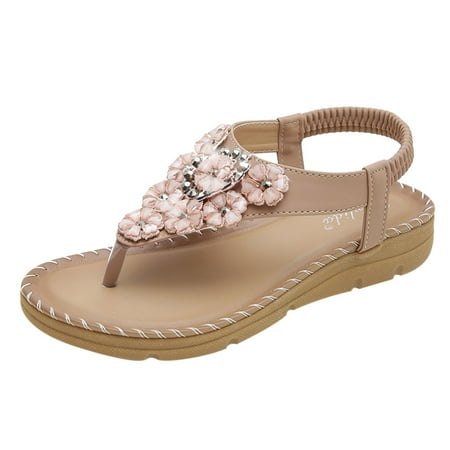 

Wmkox8yii Women s Shoes Bohemian Crystal Flowers Low-heeled Casual Comfortable Wear-resistant Platform Sandals