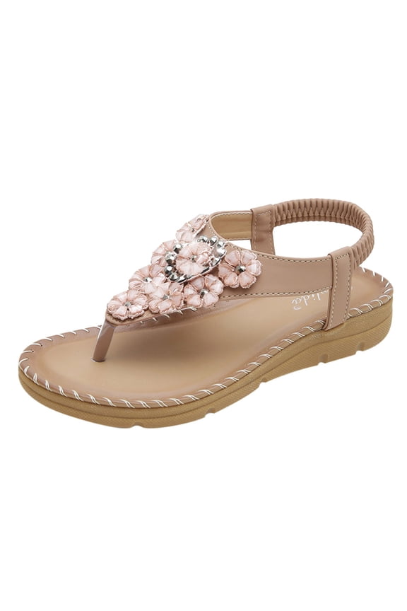 Women's Shoes Bohemian Crystal Flowers Low-heeled Casual Comfortable Wear-resistant Platform Sandals
