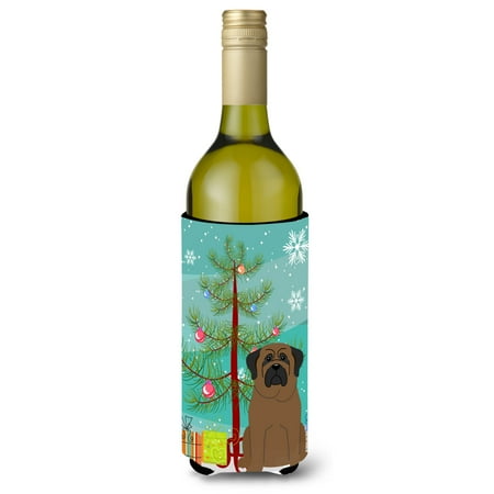

Carolines Treasures BB4209LITERK Merry Christmas Tree Bullmastiff Wine Bottle Beverge Insulator Hugger Wine Bottle