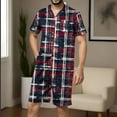 thumbnail image 2 of Men's Plaid Sleep Short Set - Satin Button Down Short Sleeve | Summer Loungewear Chest Pocket Minimalist, 2 of 5