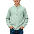 thumbnail image 6 of BXJX Boys Long Sleeve Shirts, Henley Neck Button Down Spring Fall Cotton Linen Kids Tops with Pocket Green Size 7-8 T, 6 of 6