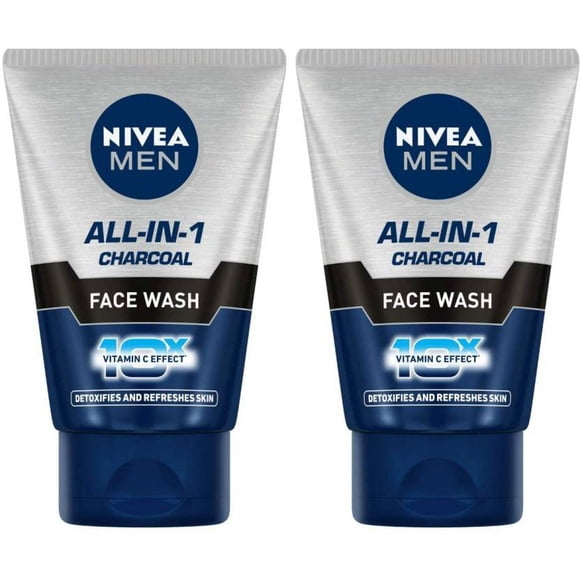 NIVEA Men Face Wash, All in 1 Charcoal,100gm Each (Pack of 2)