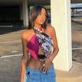 thumbnail image 3 of Faithtur Women Halter Sleeveless Backless Color Block Buckle Front Crop Tops, 3 of 7