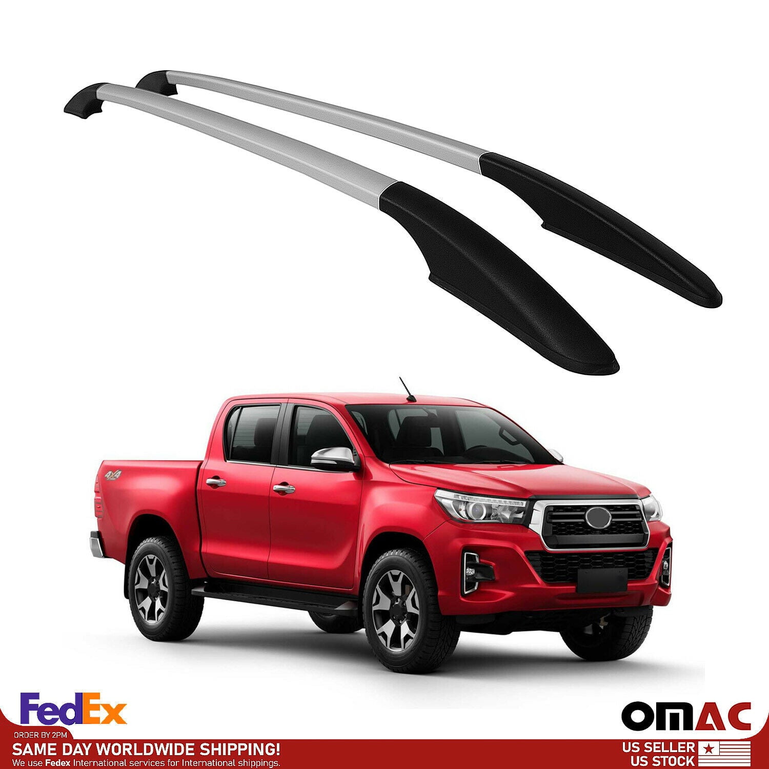Top Roof Rack Side Rails Bars Silver Set For Toyota Hilux 20152023