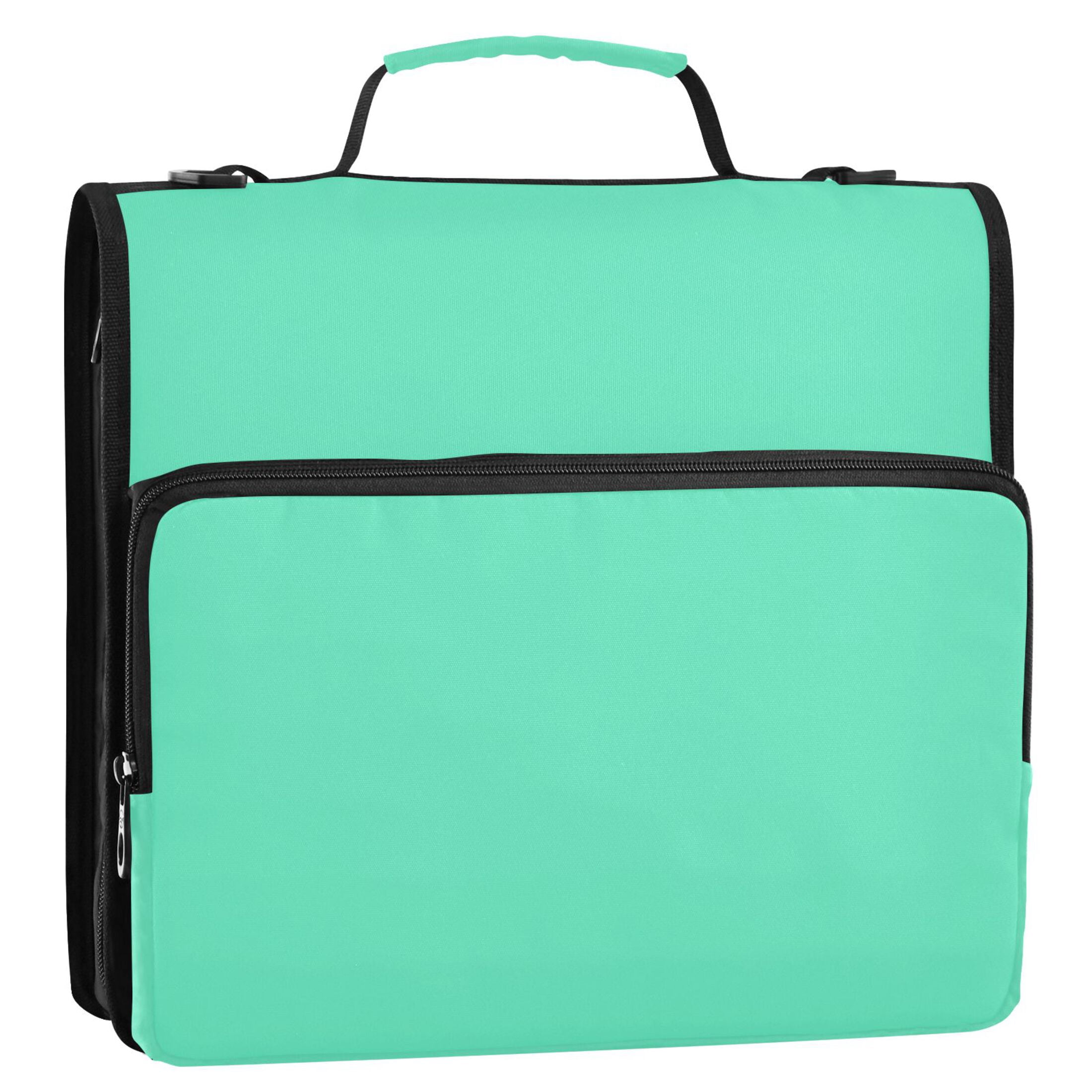 3 Ring Zipper Binder with Shoulder Strap Waterproof Trapper Keeper 2 Inch D-Ring 500 Sheets Capacity Spearmint