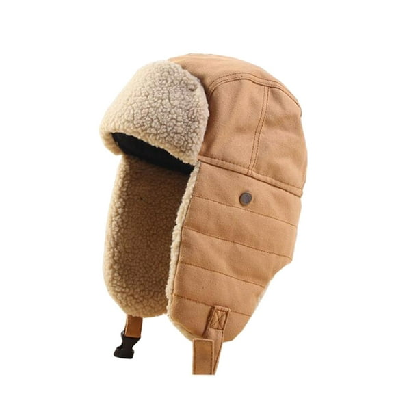 DRAFIDEEP Khaki Winter Warm Hat with Earflaps and Adjustable Chin Strap for Outdoor Sports and Cold Weather Activities
