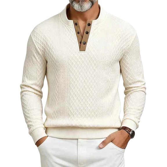 StSilkitty Mens Long Sleeve Sweatshirts Textured Crew Neck Button Sweatshirt Lightweight Fashion Pullover Shirts
