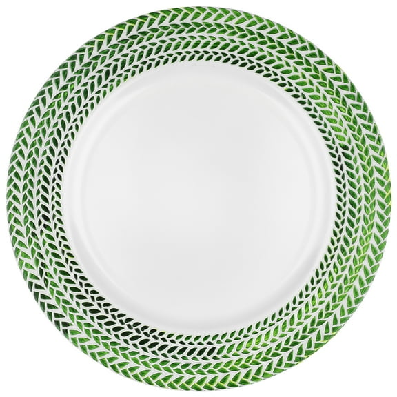 Koyal Wholesale Acrylic Charger Plates Round Green Greenery Leaf Edge Design - Set of 4 Buy Bulk for Weddings and Events