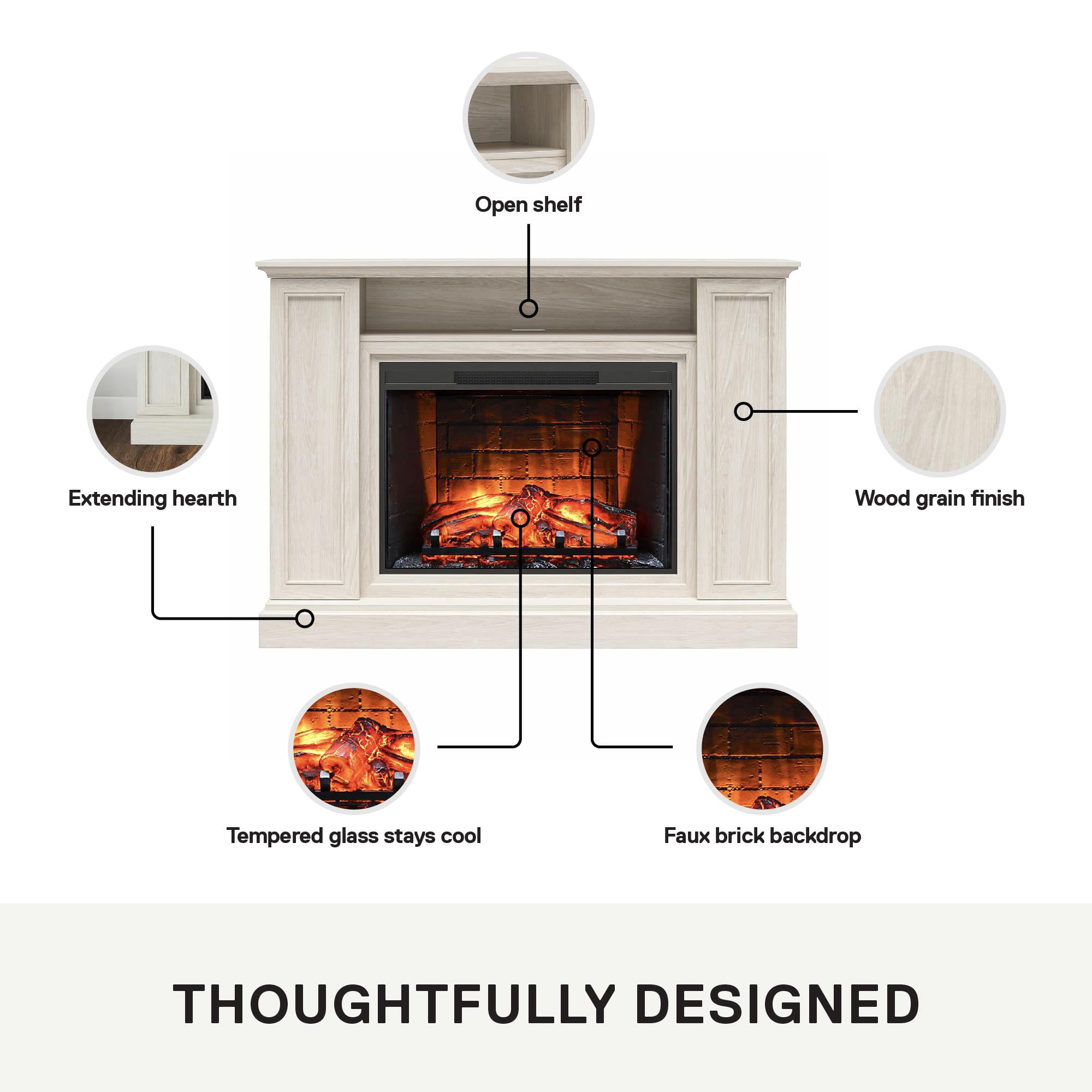 Ameriwood Home Palazzo Multi-Colored Electric Fireplace Mantel TV Stand with Storage for TVs up to 65", White Oak
