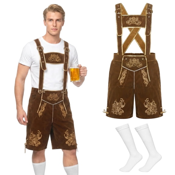 Alaiyaky Lederhosen Men Oktoberfest Costume Men,Oktoberfest Outfit Mens,Bavarian Beer Guy Fancy Dress Costume,October Festival for Beer Festivals and Celebrations