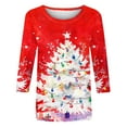 thumbnail image 2 of Christmas Shirts for Women Plus Size 3/4 Length Sleeve Tops Crewneck Loose Xmas Tree Snowflakes Graphic Tee Tshirts (XL, Red 02), 2 of 4