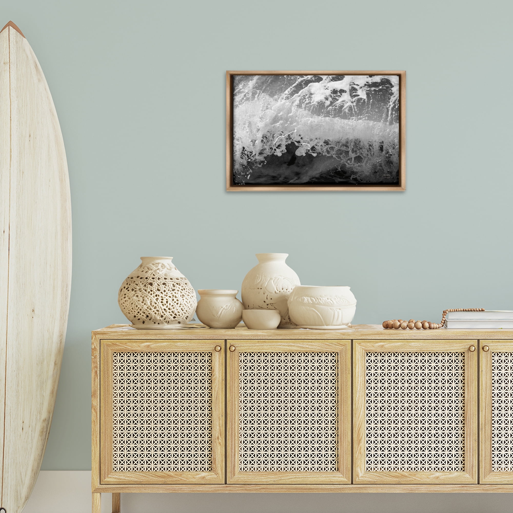 Stupell Industries Pacific Ocean Splash Landscape Photography Brown Floater Framed Canvas Art Print Wall Art, 25 x 17