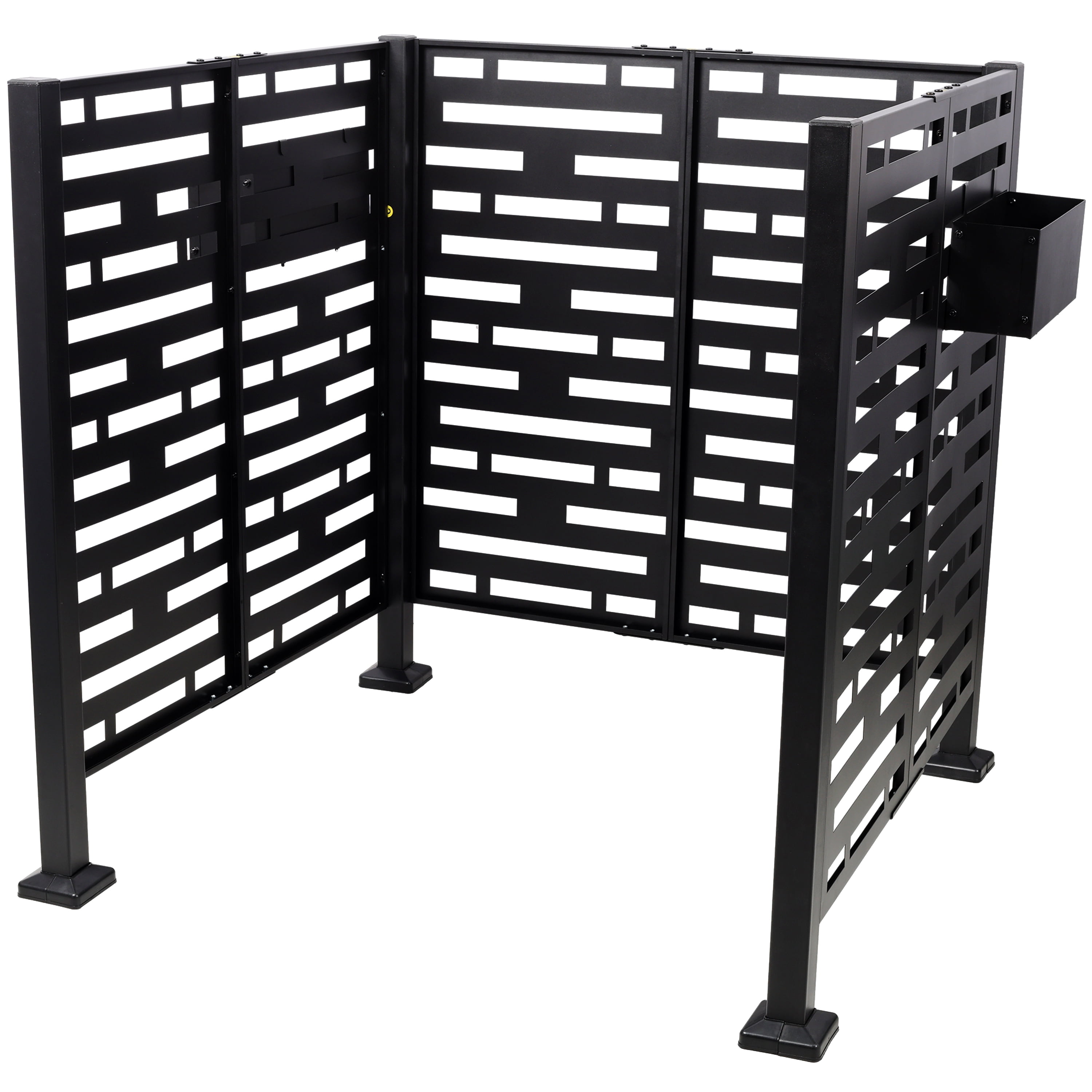 AC Unit Privacy Screen, 3.5x3.5FT Metal Partition with Planter Box for Trash Can AC Hideaway, Black