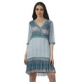 thumbnail image 1 of Moomaya Casual Printed 3/4 Sleeve Georgette V-Neck Mini Custom Dress For Women, 1 of 6