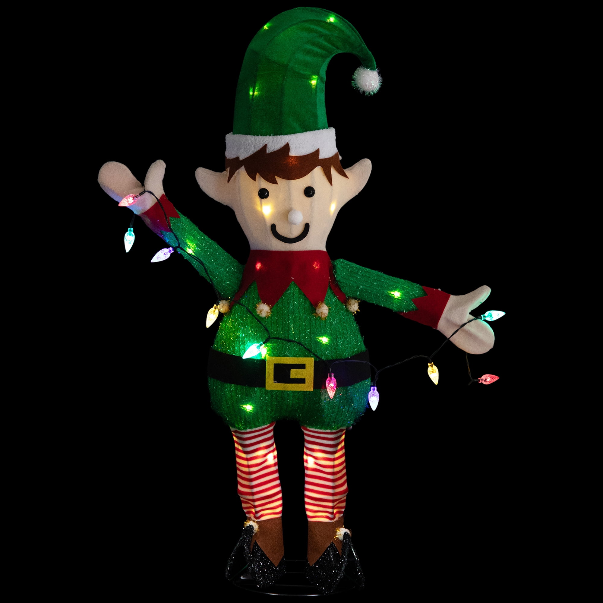 Northlight 34.25" LED Lighted Elf Holding Christmas Lights Outdoor Yard Decoration