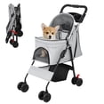 thumbnail image 4 of Fompes 4-Wheeled Pet Stroller for Cats & Dogs, Foldable Travel Carrier with Mesh Windows, Cup Holder, Storage Basket,Breathable Pet Strolling Cart,Holds up to 22lbs,Black, 4 of 13