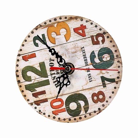 OVTSC 12-inch Creative Antique Wall Clock Vintage Style Wooden Round Clock Home Office Decorative Shabby Chic Wall Clock, Double Units 4.7 inches / 12 cm Diameter, Silent Battery Operated Decor