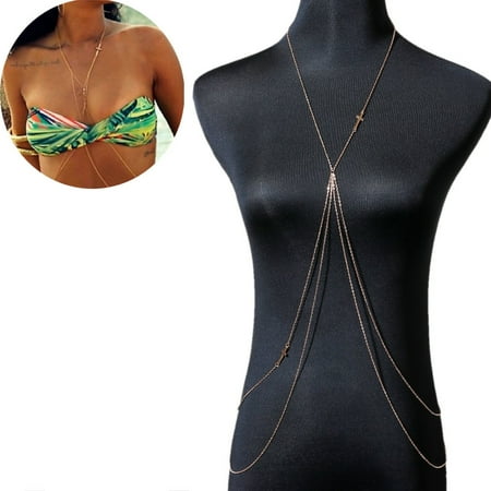 Sexy Body Chain - Sexy Sparkles Bikini Beach Crossover Harness Necklace Waist Belly Body Chain Necklace Jewelry