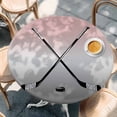thumbnail image 2 of Pink Gray Ombre Round Tablecloth, Fitted Table Cover with Elastic for 45"-54" Round Tables, Black Hockey Sticks Minimalist Style Table Cloth Outdoor Indoor Dinning Party Waterproof Tablecloths, 2 of 7