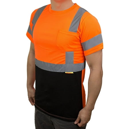 NY BFS8511 High-Visibility Class 3 T Shirt with Moisture Wicking Mesh Birdseye, Black Bottom (M, Orange)