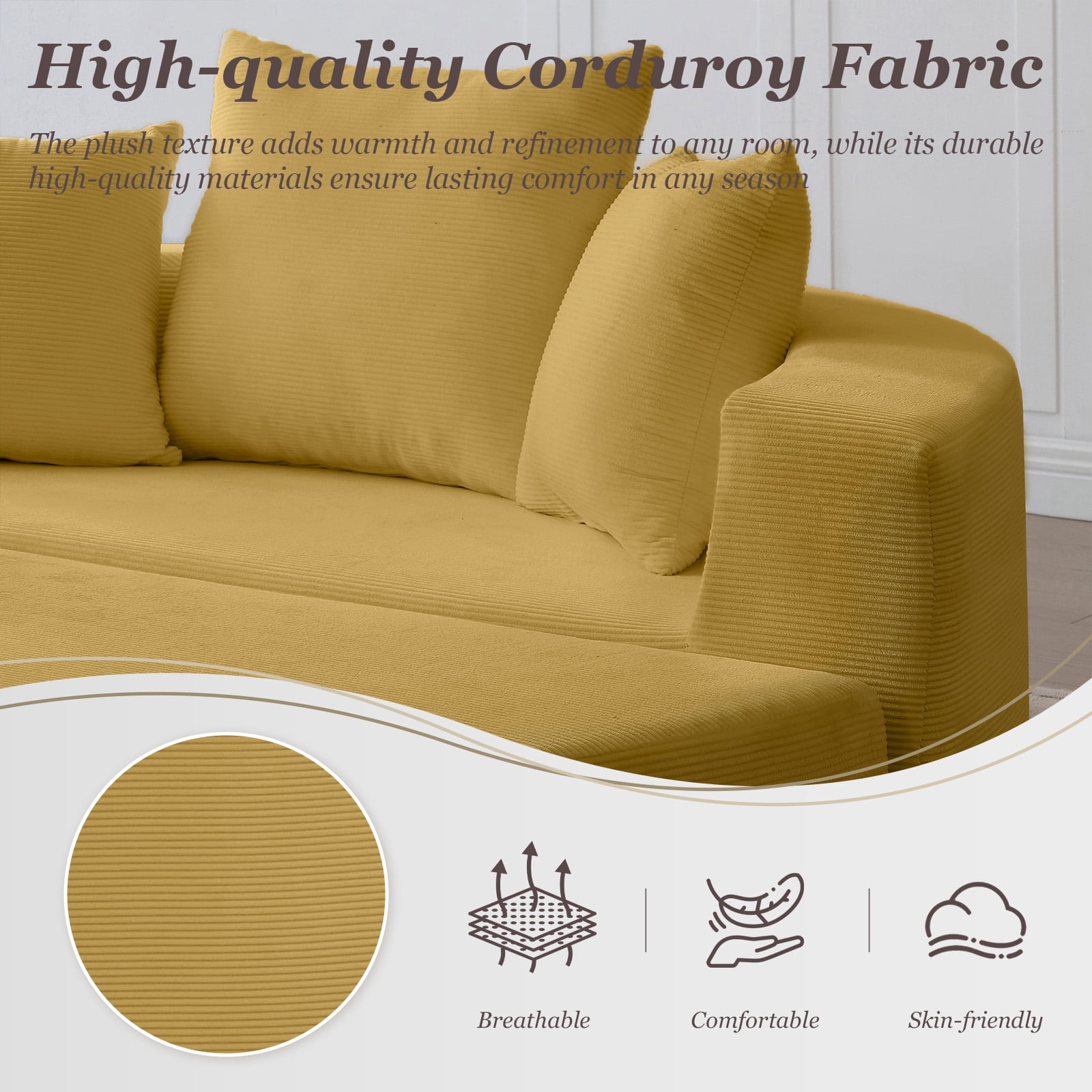 MOONMISS Convertible Sofa Couch Bed,Multi-Functional,Circular Bed,Adjustable Futon Sofa For Apartment Office Bedroom Living Room,Yellow