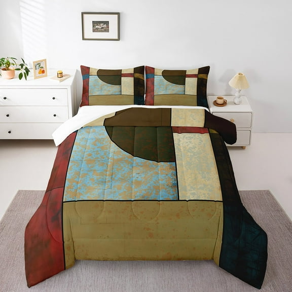 Erosebridal Minimalism Comforter Sets Queen Size,Abstract Geometric Bedding Queen Comforter Set,Mid Century Decor,Super Cozy,3-Piece
