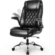 Hygge Ergonomic High Back Executive Leather Computer Desk Home Office Chair Flip Up Armrests, Black
