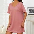thumbnail image 2 of ZKCCNUK Womens Nightgown Solid Color Stay At Home Leisure Short Sleeve V-Neck Long Pajama Dress S-XL, 2 of 4