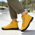 thumbnail image 2 of Sewkxo Men's Casual Leather Fashion Sneakers Ankle Boots Handmade Lightweight Loafers Mid Top Walking Driving Shoes,Yellow 36, 2 of 7