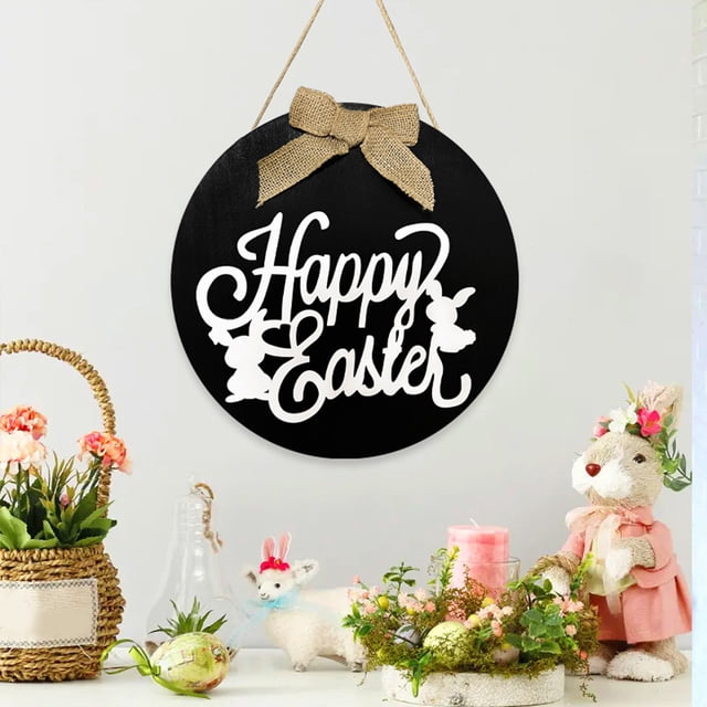 Decoraciones de Pascua, Letrero de puerta de Pascua, Letrero colgante de madera para puerta, Decoraciones florales de Pascua, Colgador de pared de primavera para puerta de entrada, Letrero de bienveni