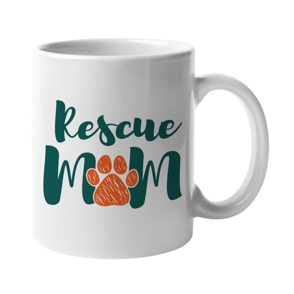 Rescue Mom with Dog Paw Design White Ceramic Coffee & Tea Mug (11oz)