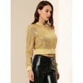 thumbnail image 4 of INSPIRE CHIC Women's Sequin Sparkle Open Front Cardigan Coat Zipper Cropped Bomber Jacket Yellow S, 4 of 7