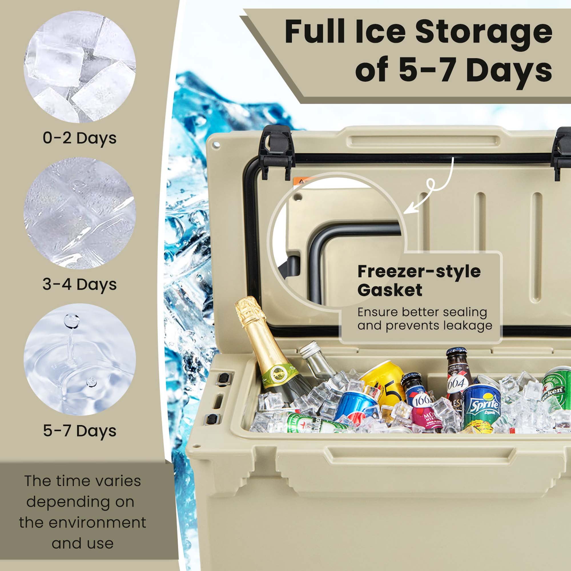 Costway 30 QT Rotomolded Cooler Portable Ice Chest Ice Retention for 5-7 Days Tan
