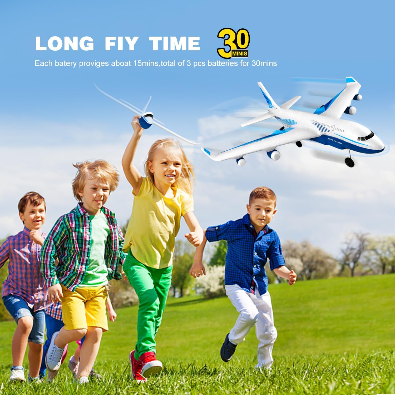 4DRC Remote Control Airplane for Kids Boys Adults, G2 Remote Control Plane Jet for Beginners Adult, Ready to Fly Airplane with One Key Aerobatic LED Light, RC Plane for Kids, 2 Battery