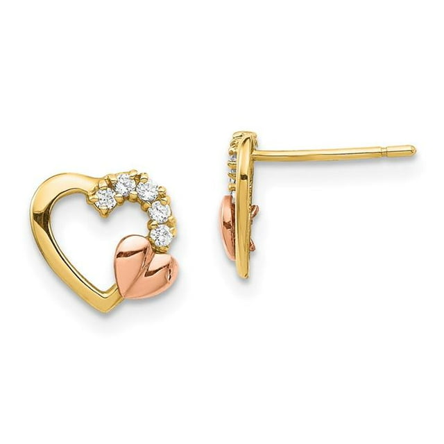 Quality Gold YE1868 14K Two-Tone CZ Heart Post Earrings