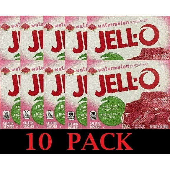 Jell-O Watermelon Flavor Gelatin Dessert, 3 Ounce Pack of 10-5246635152