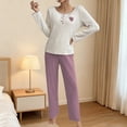 thumbnail image 3 of Lixiuxyad Flannel Pajama Long Sleeve Top And Pants With Heart Embroidery Cozy Loungewear For Home Sleepwear Womens Sleepwear L, 3 of 5