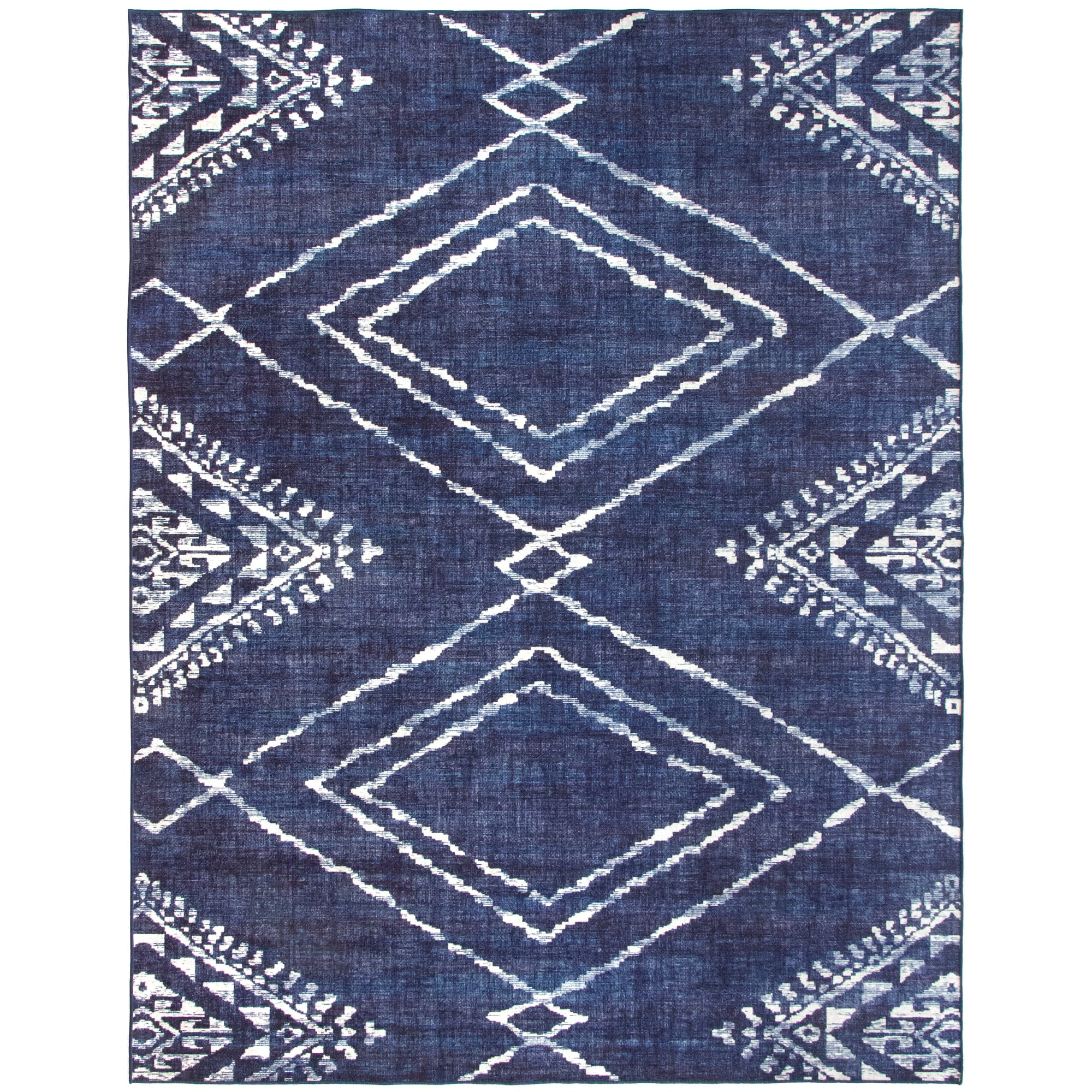 ReaLife Rugs Machine Washable Printed Moroccan Diamond Blue Eco