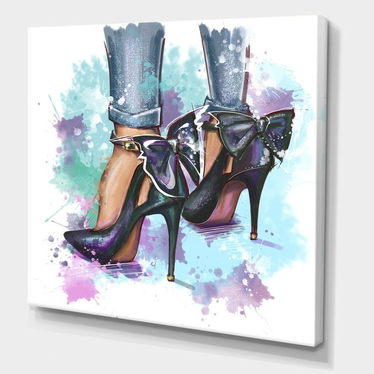 Designart Bright Colorful Woman Fashion Shoes Canvas Wall Art