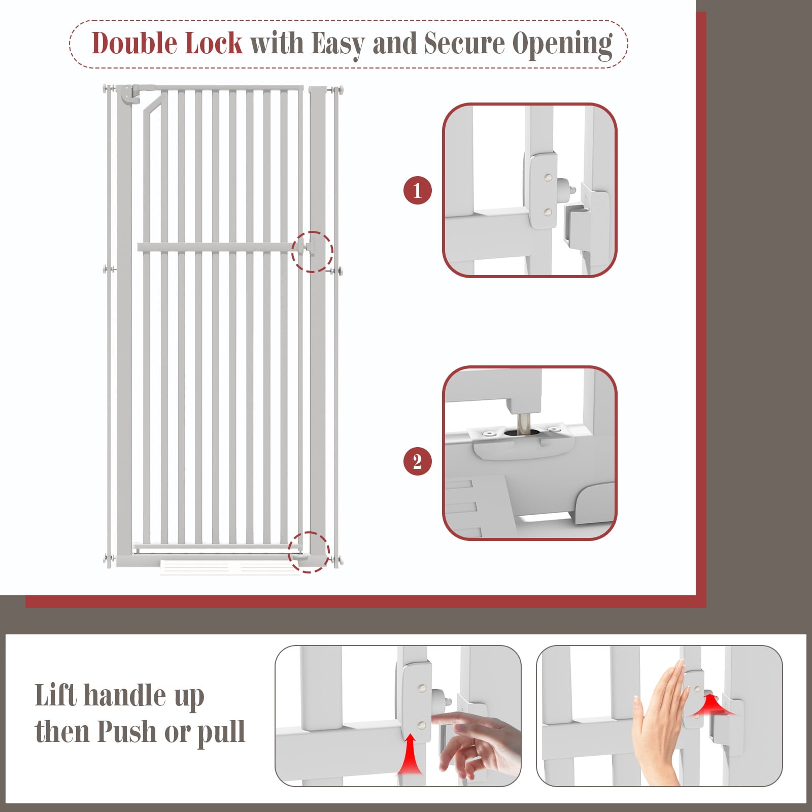 KORIMEFA 63" Extra Tall Baby Gate for Stairs 30"-33" Extra Wide Dog Gate for Doorways Hallways, Pressure Mounted Child Gate for Wide Opening, Auto Close Personal Safety for Babies and Pets, White