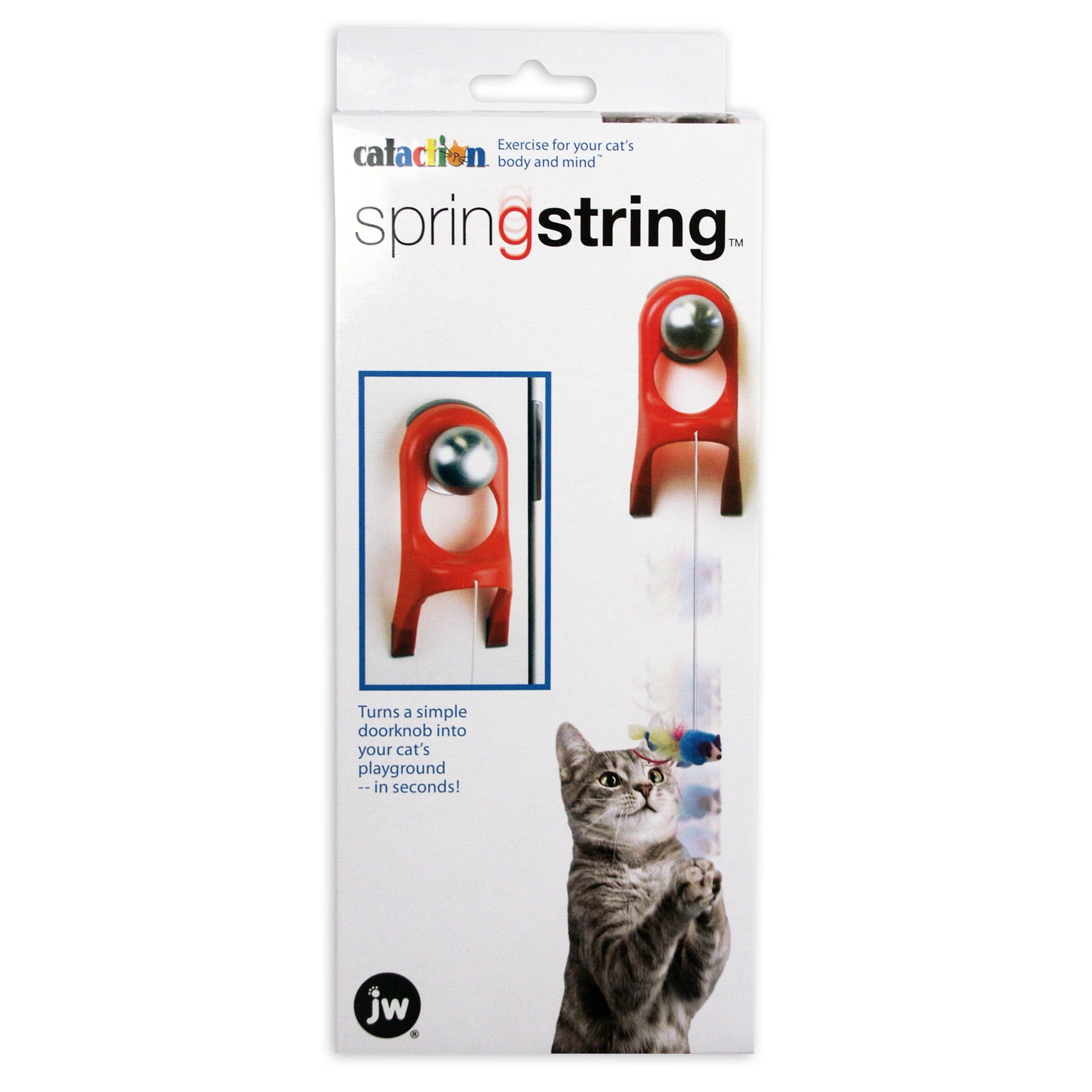 cat string toy on door